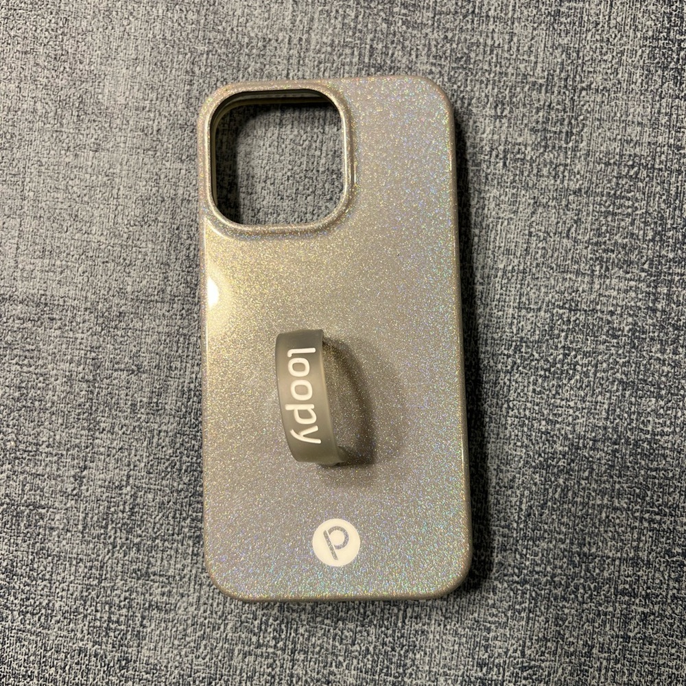 Loopy iPhone 13 Pro Glitter Phone Case with Built-in Loop - Silver